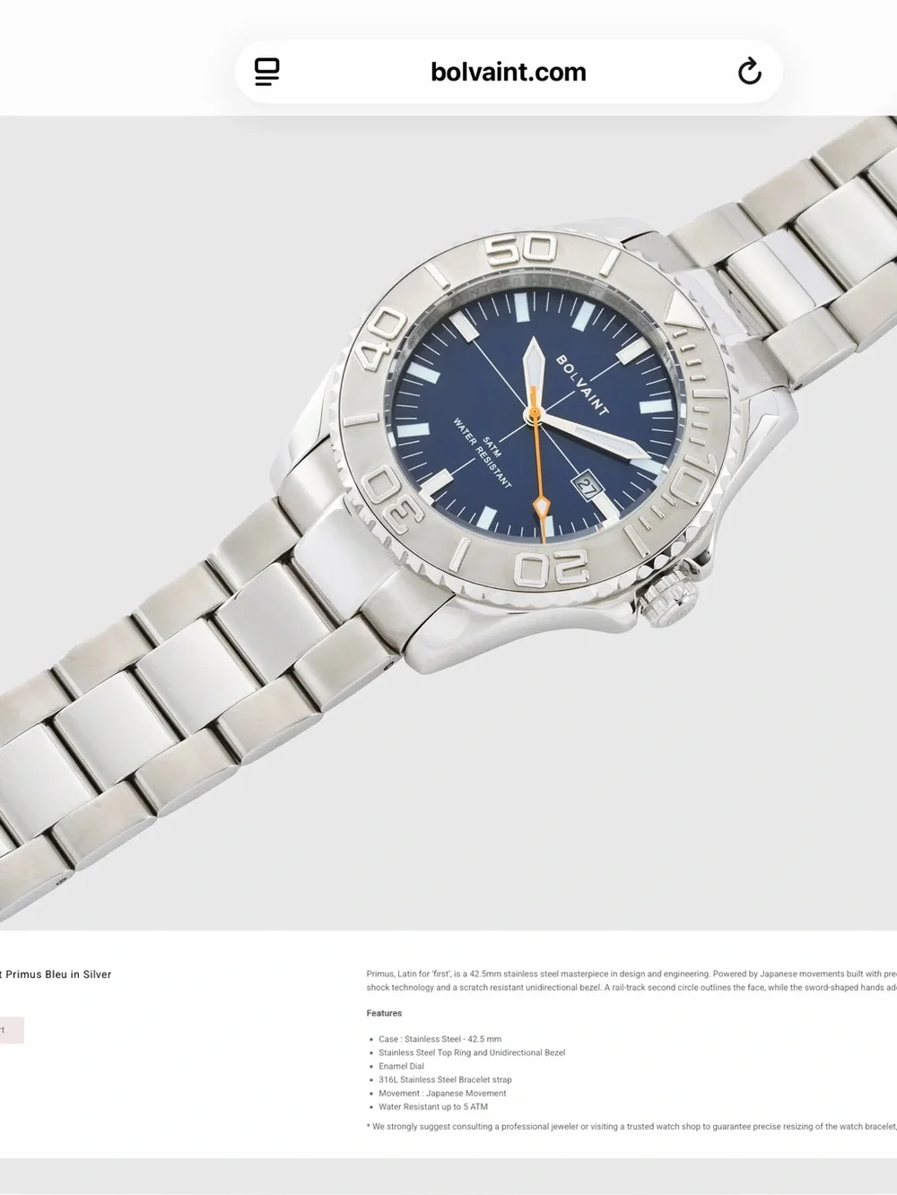 BOLVAINT PRIMUS BLEU IN SILVER